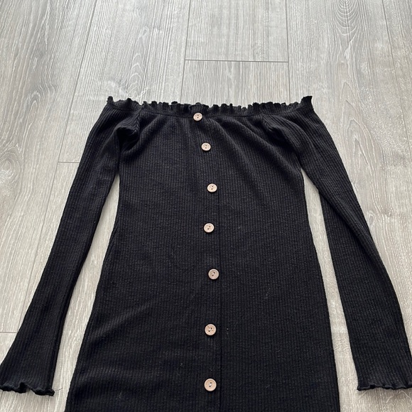 Off- Shoulder Button Mini Bodycon Dress - Picture 2 of 6